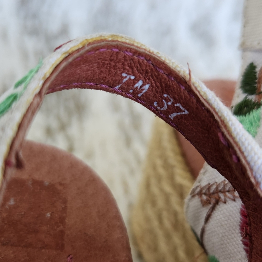 Camper Embroidered Canvas Espadrille Wedge Heel Sandal White Women's Size 6.5 7 - Picture 9 of 13